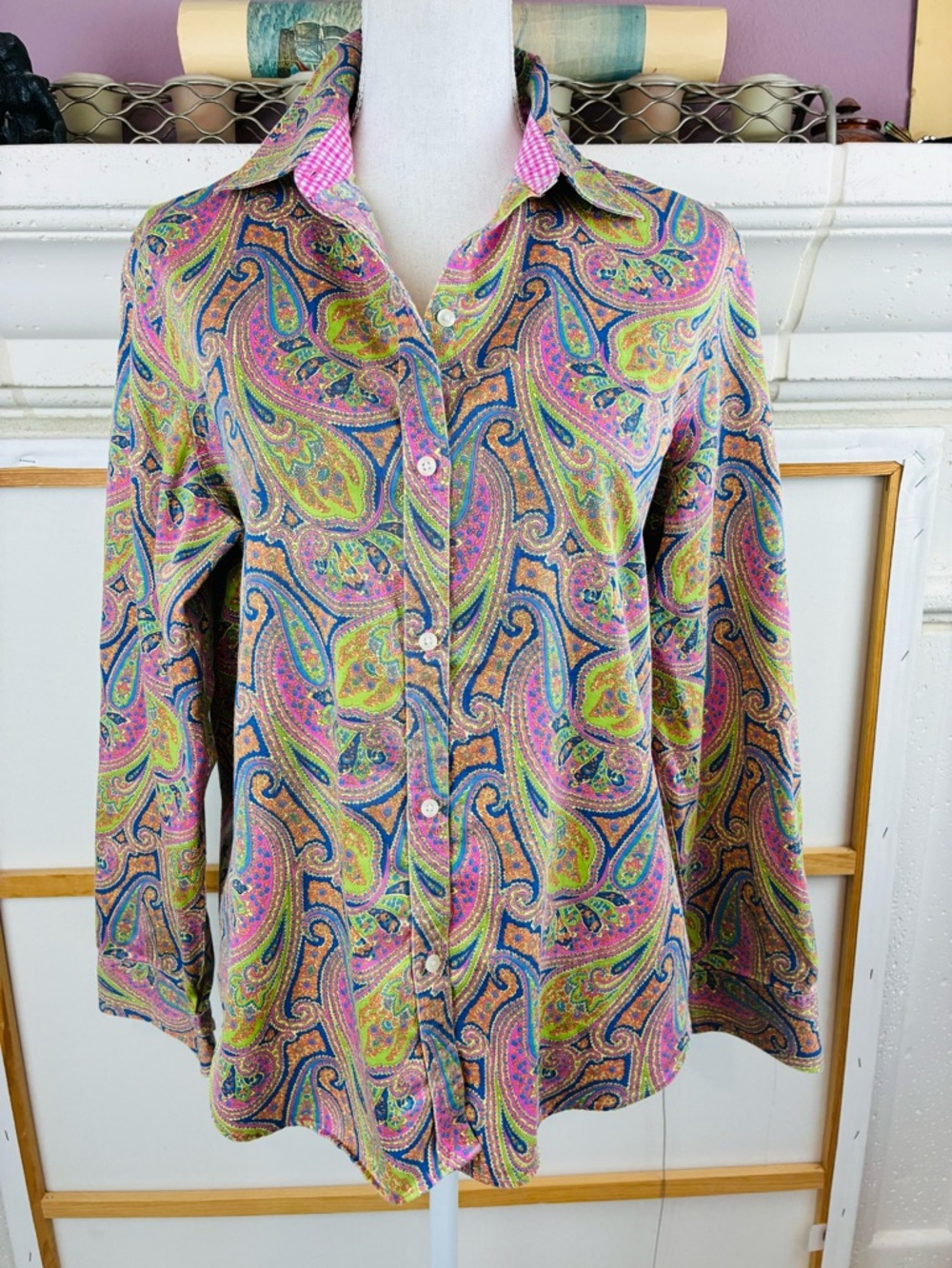 Chaps Ralph Lauren Multicolor Paisley Button-Down Shirt 3/4 sleeve